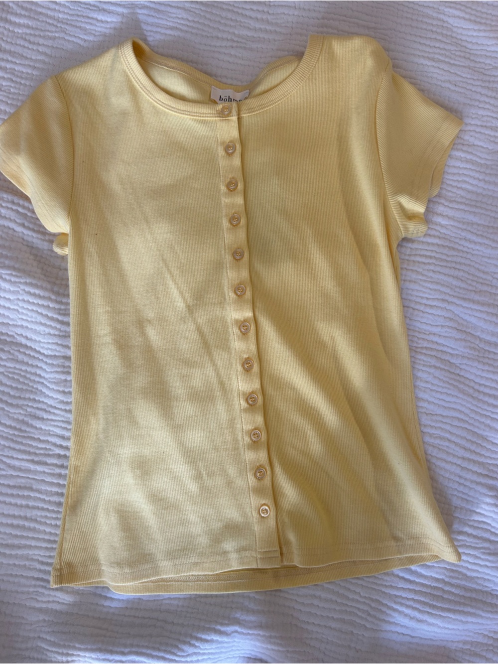 bohme Soft Butter Yellow Button-Front Short Sleeve Tee
